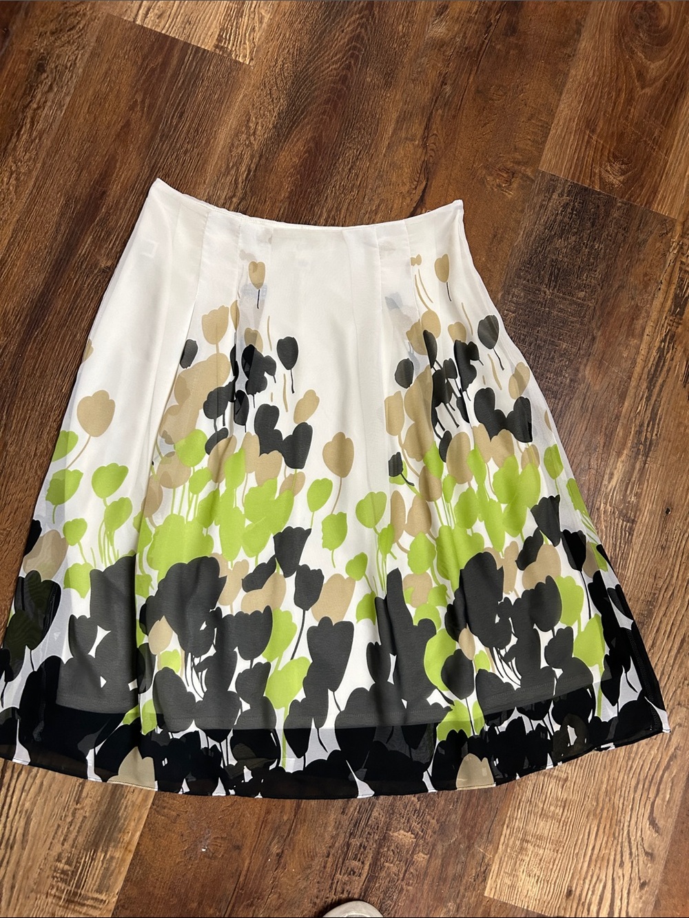 Cato White A-Line Skirt with Green, Black & Tan Floral Print